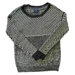 American Eagle Vintage Boyfriend Mixed Knit Sweater Oversized Black White Small